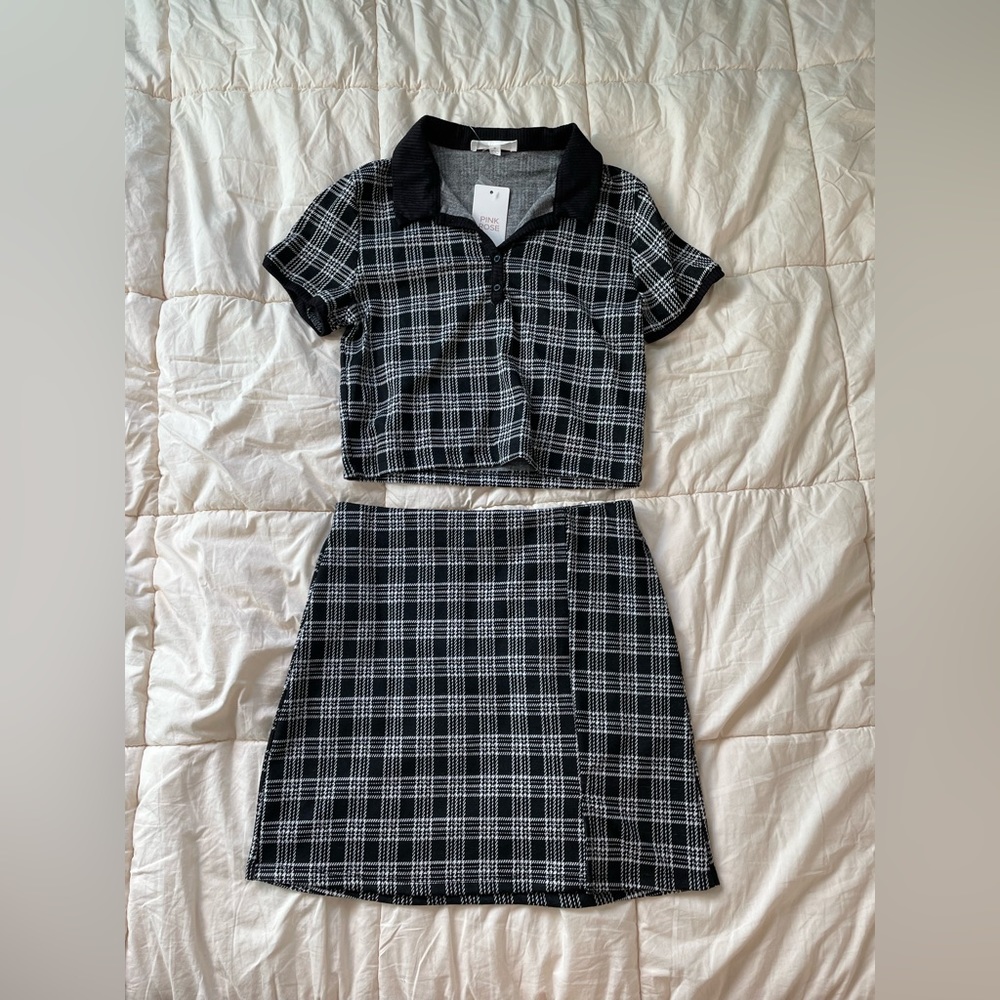 Blank plain cropped polo shirt and skirt